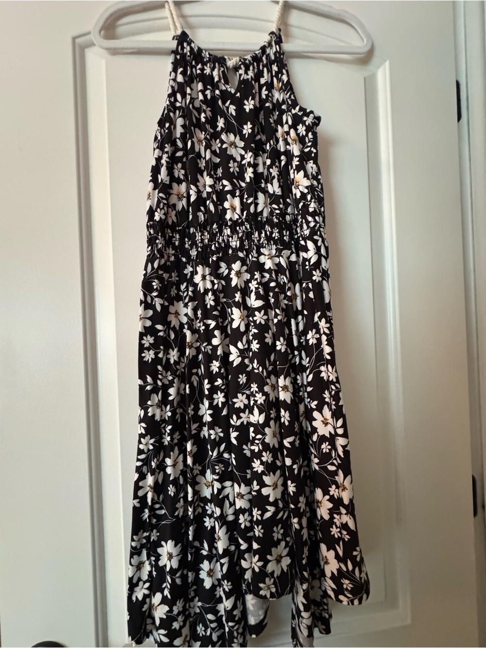 Chenault Black Floral Halter Dress with White Flowers